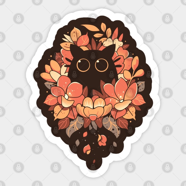 Feline Spy - cute floral black cat Sticker by Snouleaf